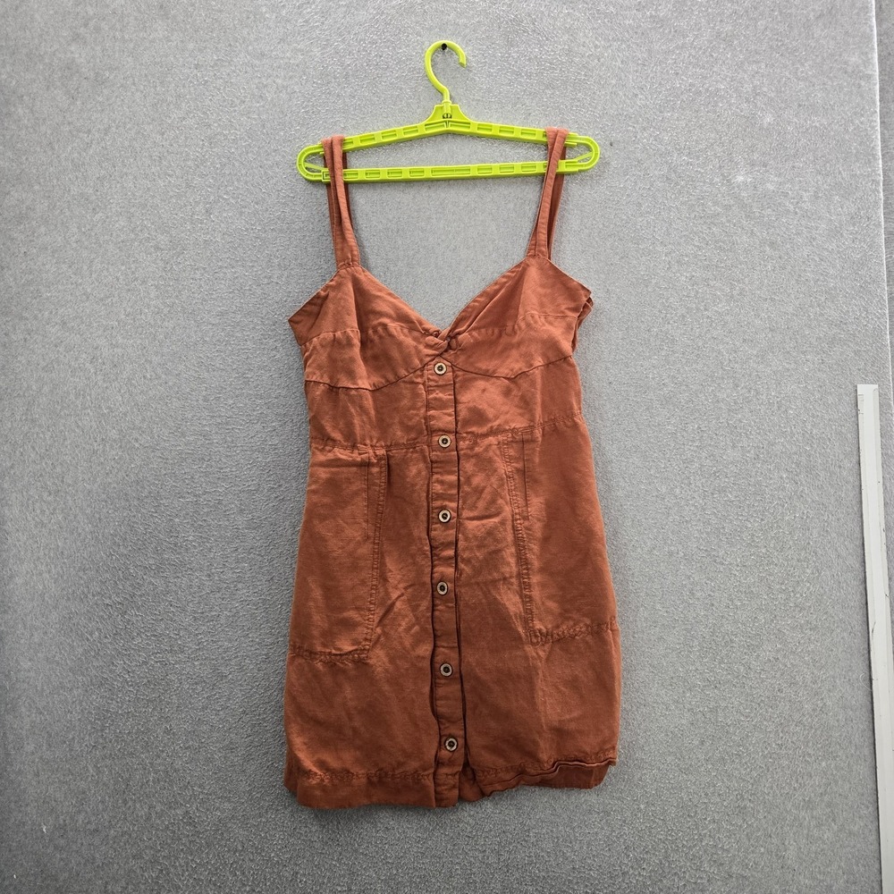Maeve Anthropologie Women Dress LARGE Rust Cotton Linen Twist Front Mini Cami